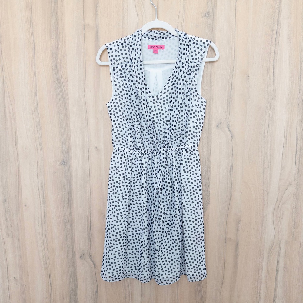 Betsey Johnson Polka Dot Dress 2 White Black Tie Front Retro Feminine Preppy